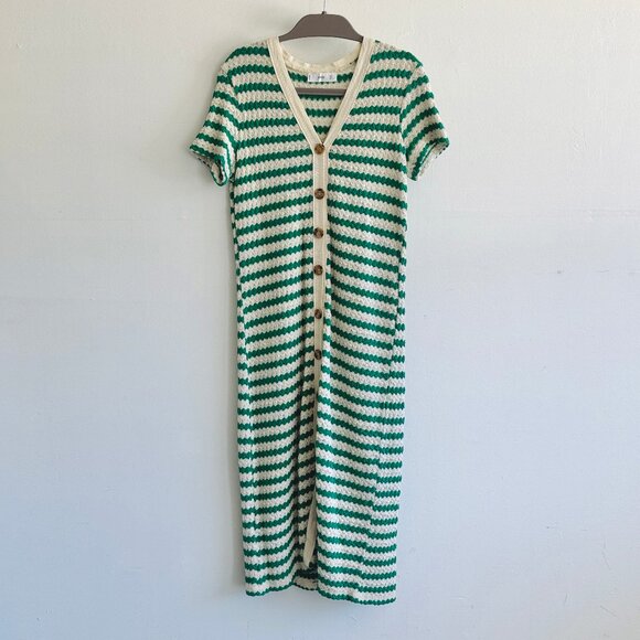 MANGO Green and White Striped Jersey Dress - Picture 4 of 8